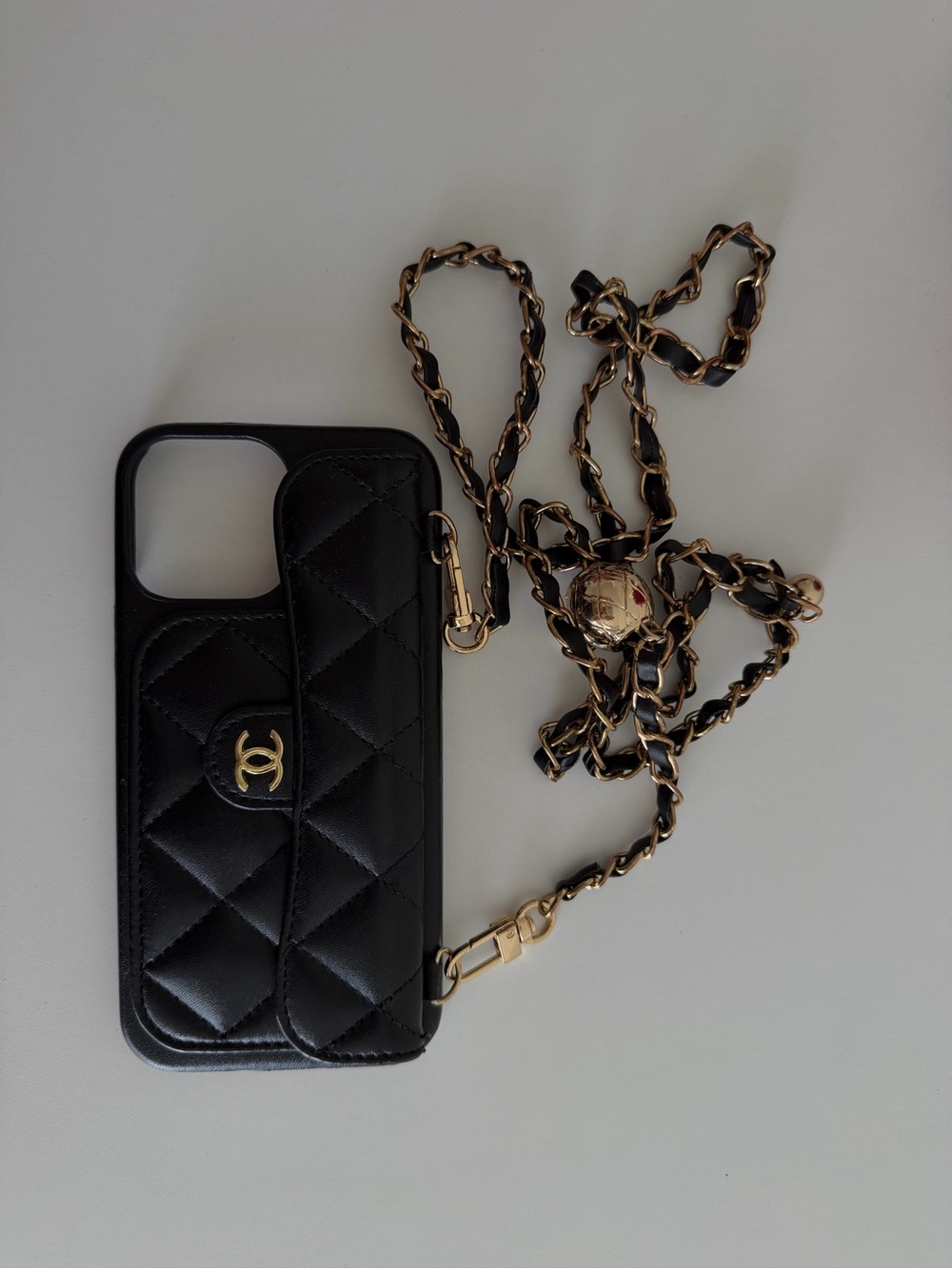 Chanel Black Quilted Leather Crossbody Phone Case